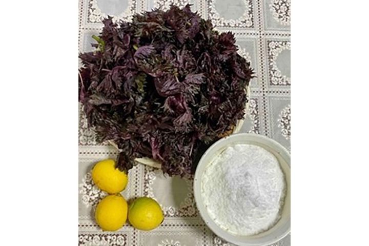 ▲赤じそは約300g・400円程度で購入。枝付きはもっと安値でした（参考価格）。