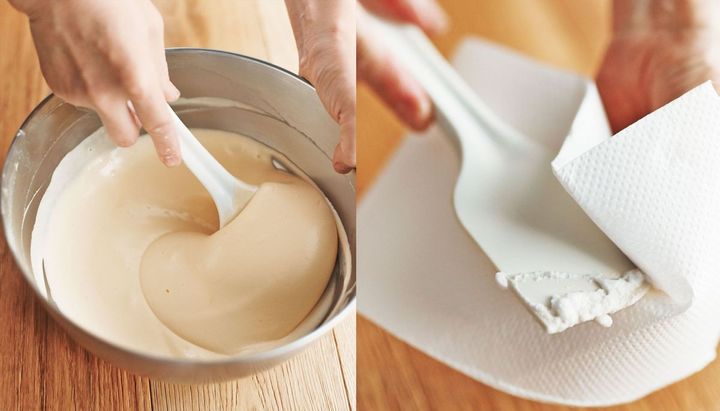 卵黄生地とメレンゲを合わせる