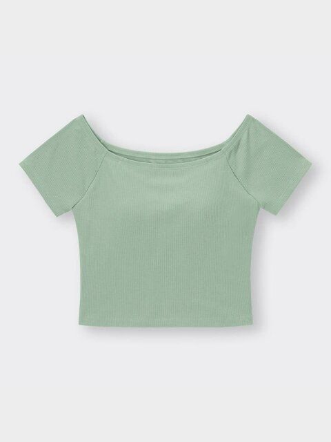 GUのブラフィールクロップドオフショルダーT