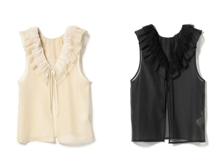 画像: 「ラッフルカラー シアー ノースリーブ トップス」各￥10,450【レイ ビームス】 出典：レイ ビームス