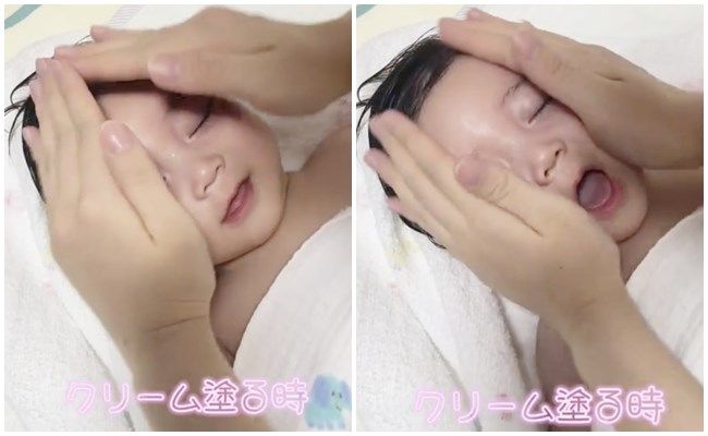 クリームを塗るときの赤ちゃん