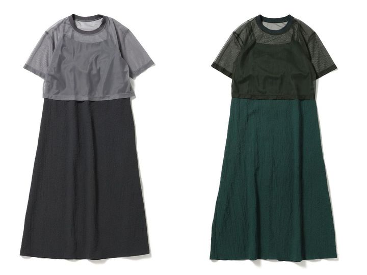 画像: 「メッシュ プルオーバー × ジャカード ワンピース」各￥11,990 出典：ビーミング by ビームス