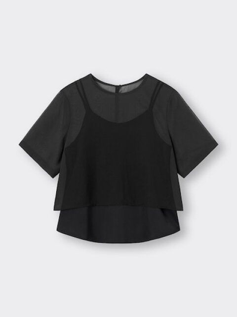 GU2ピースシアーTブラウスのブラック