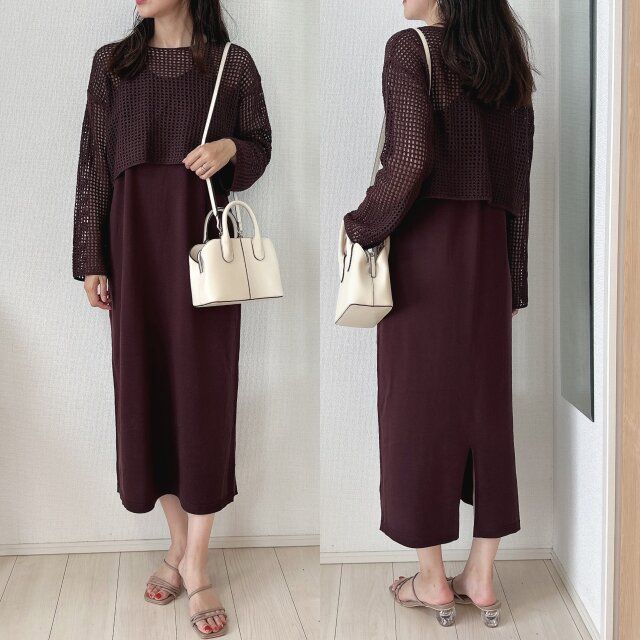 GU2ピースニットキャミソールワンピースセットアップ着用