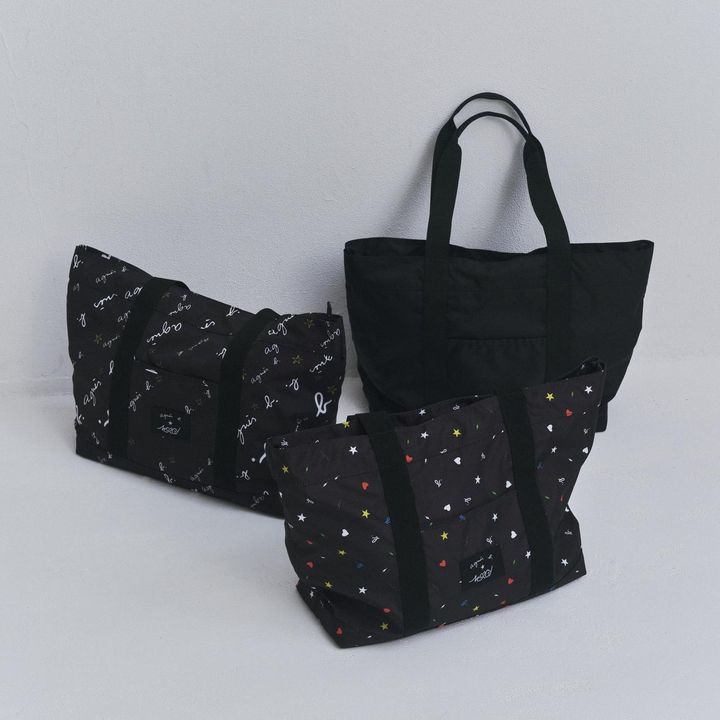 画像: 【agnes b. × NERGY】「トートバッグ」（マルチ柄、ロゴ柄、ブラック）各￥11,000（税込）