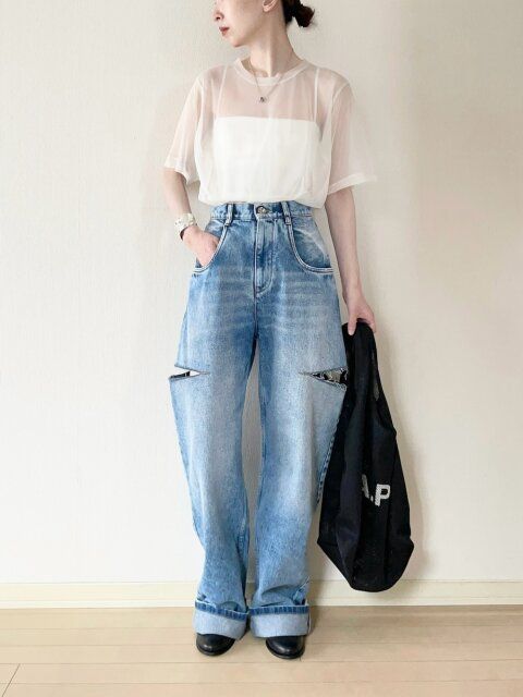ワイドデニムのコーデ1