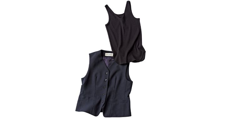 シンゾーンの短丈ジレとインナーにぴったりなリノのVネックタンクトップ