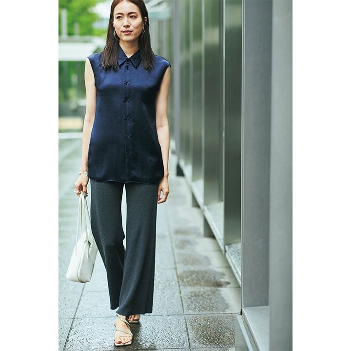 ユニクロパンツで楽ちん通勤コーデ