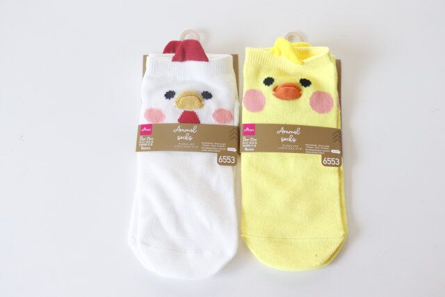 ダイソー アニマルソックス（ショート丈、ニワトリ、ヒヨコ、インコ） パッケージ