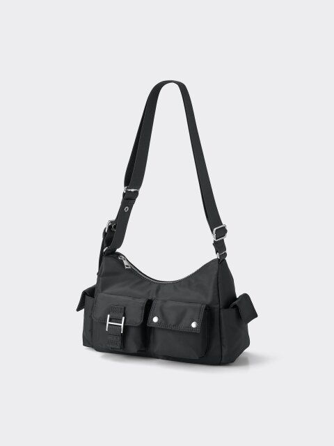 2024guレディース高見え黒アウトポケットバッグ