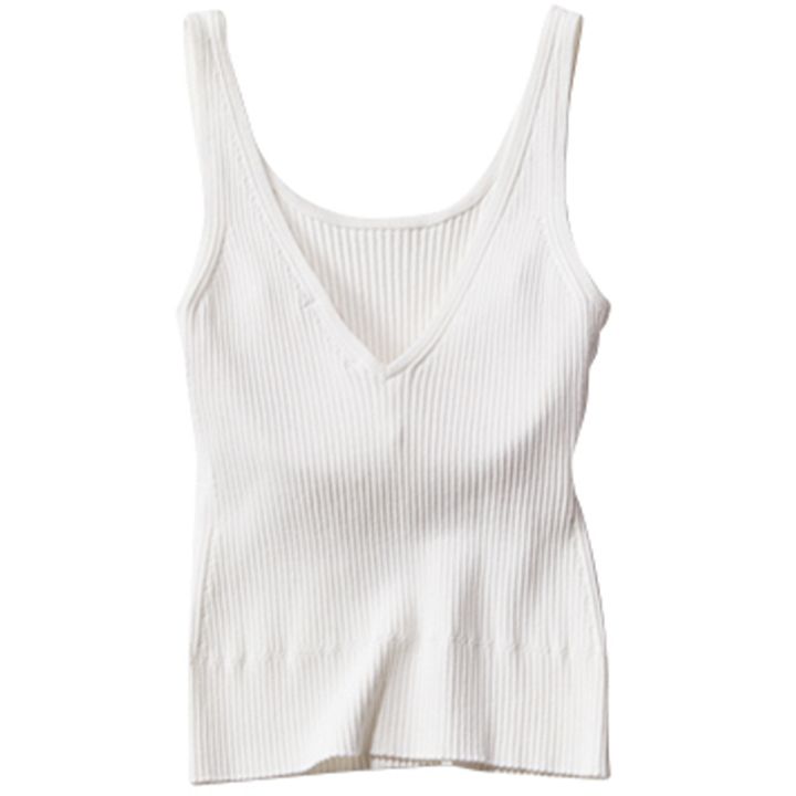 リブニットで背中が深Vネックにあいたナイスナイスモーメントのカップ付きタンク