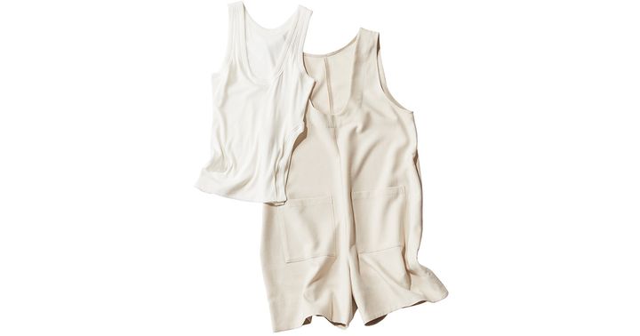 ADAWASの背中あきオールインワンとインナーに合わせたいニアーニッポンの深Uネックタンク