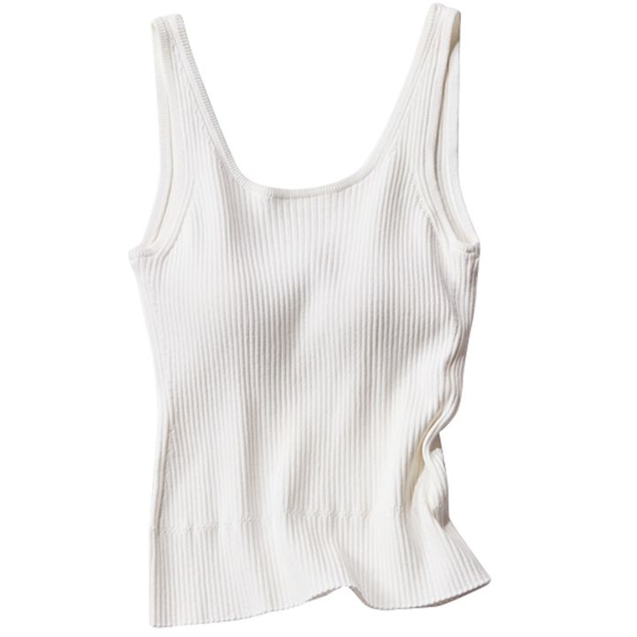 リブニットで背中が深Vネックにあいたナイスナイスモーメントのカップ付きタンク
