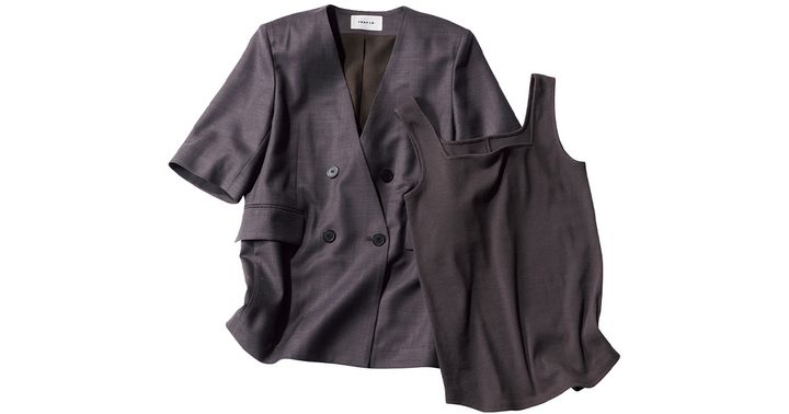 フレイアイディーの半袖ジャケットとインナーに合わせたいアンフィーロのスクエアタンク