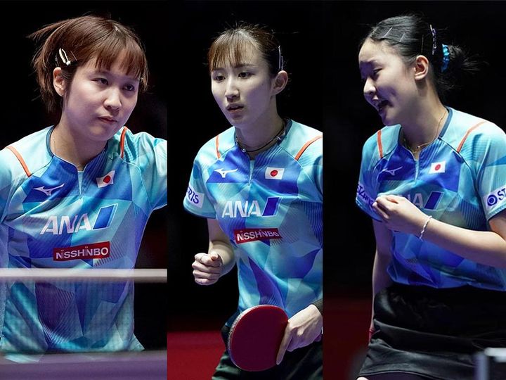 平野美宇（左から）、早田ひな、張本美和（C）ITTF