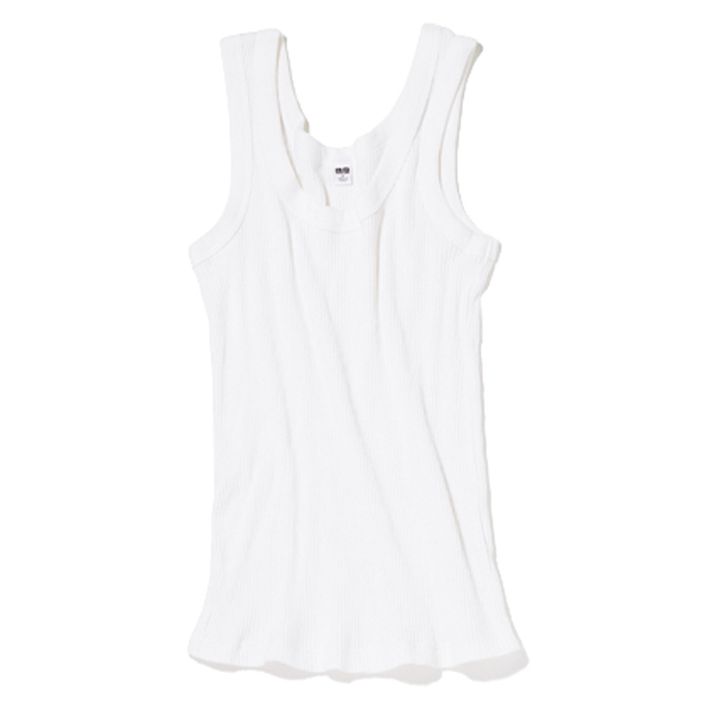 ユニクロの細リブの白タンクトップ