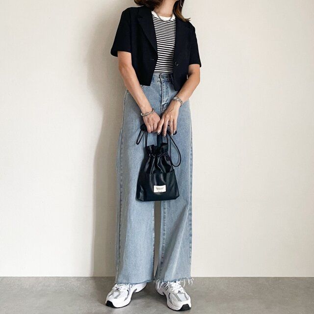 GUハーフスリーブクロップドジャケットとデニムコーデ