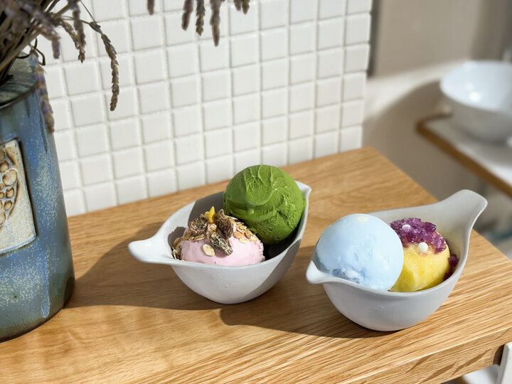小鳥の器がキュート♪花束のように彩るアイスクリームと器に囲まれて。松陰神社前「POTPURRI」