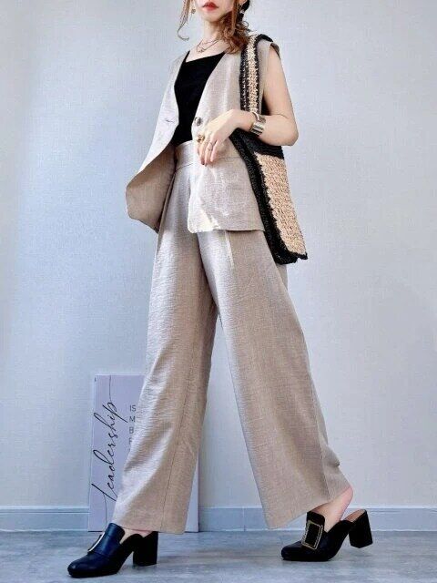 2024夏レディースワイドパンツセットアップコーデ