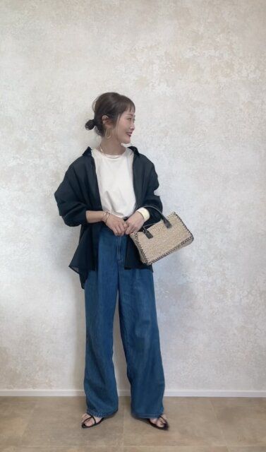 GRL楊柳シフォンシャツとデニムコーデ