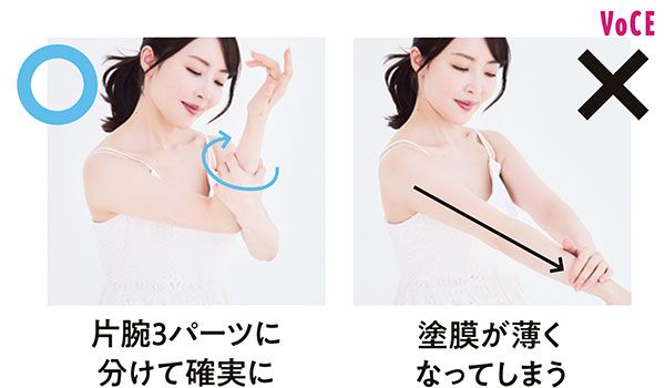 ○片腕3パーツに分けて確実に ×塗膜が薄くなってしまう 大野真理子さん