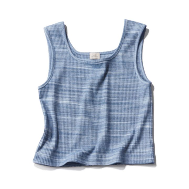 グリーンレーベルリラクシングのツイードのような風合いのブルーのタンクトップ