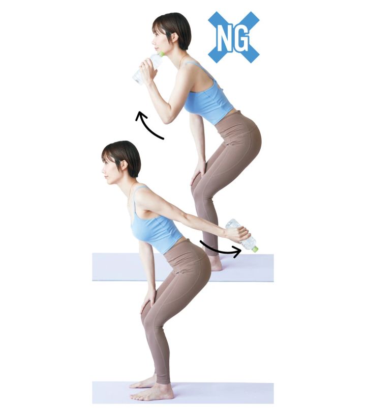 ＜NG！＞ ひじの位置がぶれるのは×