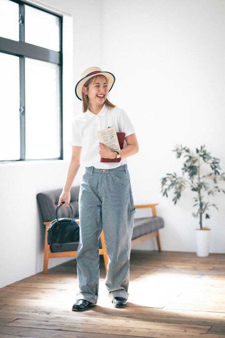 小粋なポロシャツコーデ。ペインターパンツでゆるっとボーイッシュに【FUDGE FRIEND おしゃれさんの毎日コーディネート vol.410｜鈴木楽々】