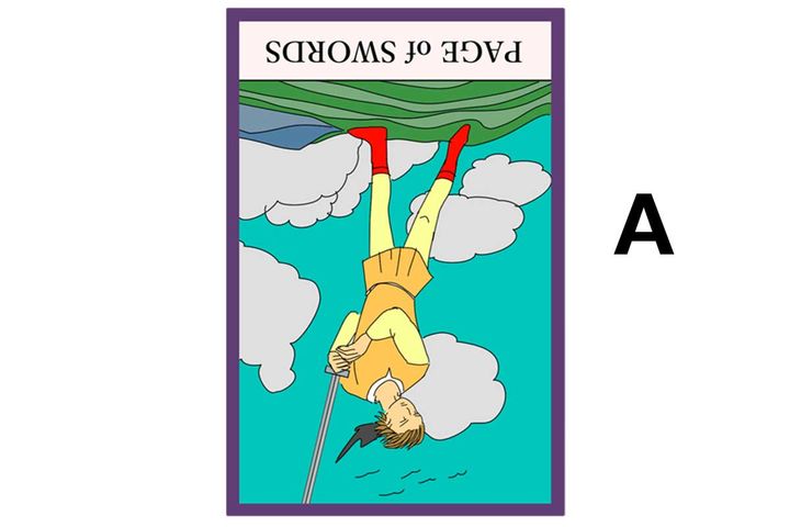 Aのタロットカード「ソードペイジ（逆位置）」