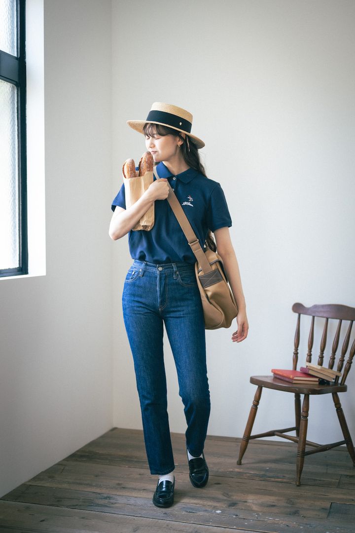 ネイビーのポロシャツ着まわし2選。デニムにもフレアスカートにもハマる！【FUDGE FRIEND おしゃれさんの毎日コーディネート｜うさみ】