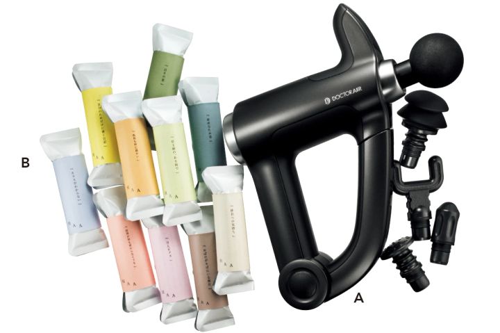 【大島優子さんの最新美容】リカバリーガンPRO RG-02 ￥33000／ドクターエア、HAA for bath 日々 60g×10個 ￥5280／HAA