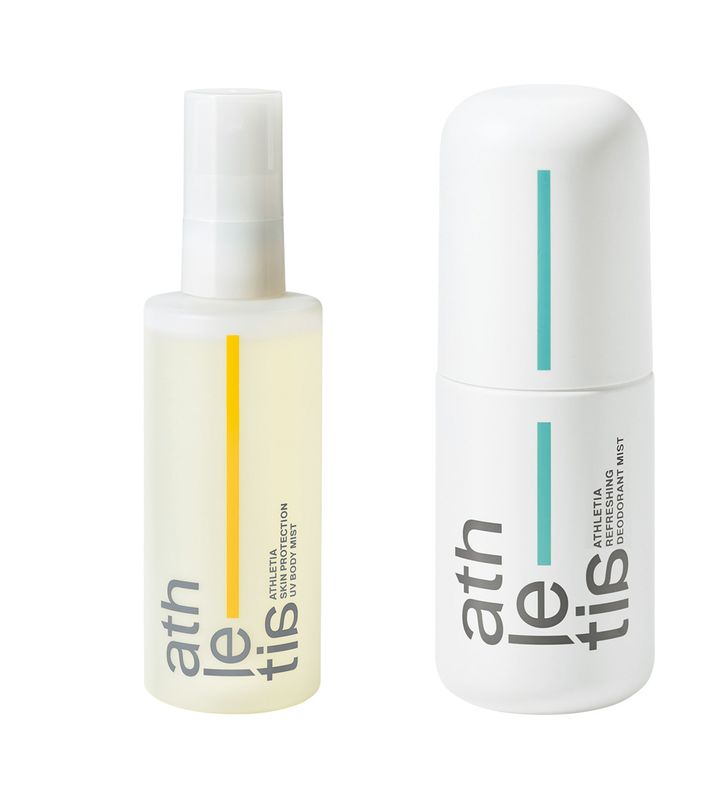 〈左から順に〉スキンプロテクションUVボディミスト 100ml ￥4,400 リフレッシング デオドラントミスト100ml ￥3,850／ともにATHLETIA（アスレティア）