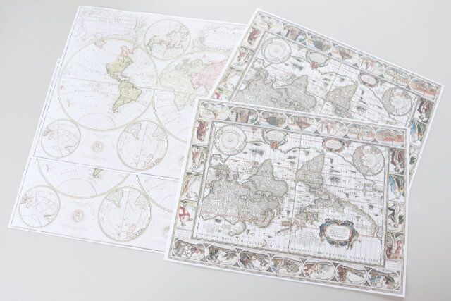セリアのコラージュペーパー 12P マスターピースコレクション／オールドマップ