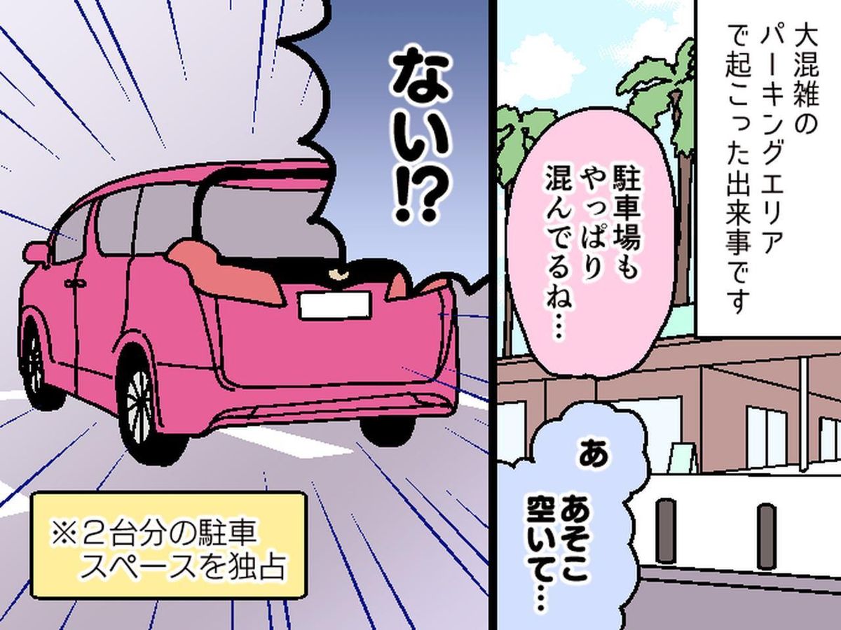 大混雑のPAで【2台分のスペースに駐車】する迷惑ドライバー