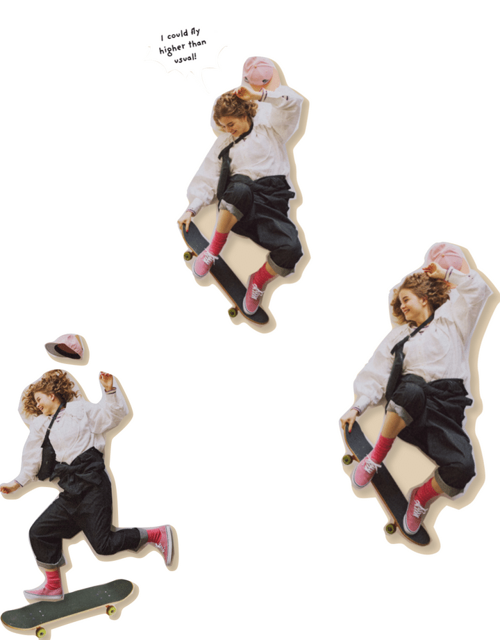 デニム×フリルブラウスの甘辛なミックス感が可愛いスケボースタイル【オリンピアンを夢見て。】