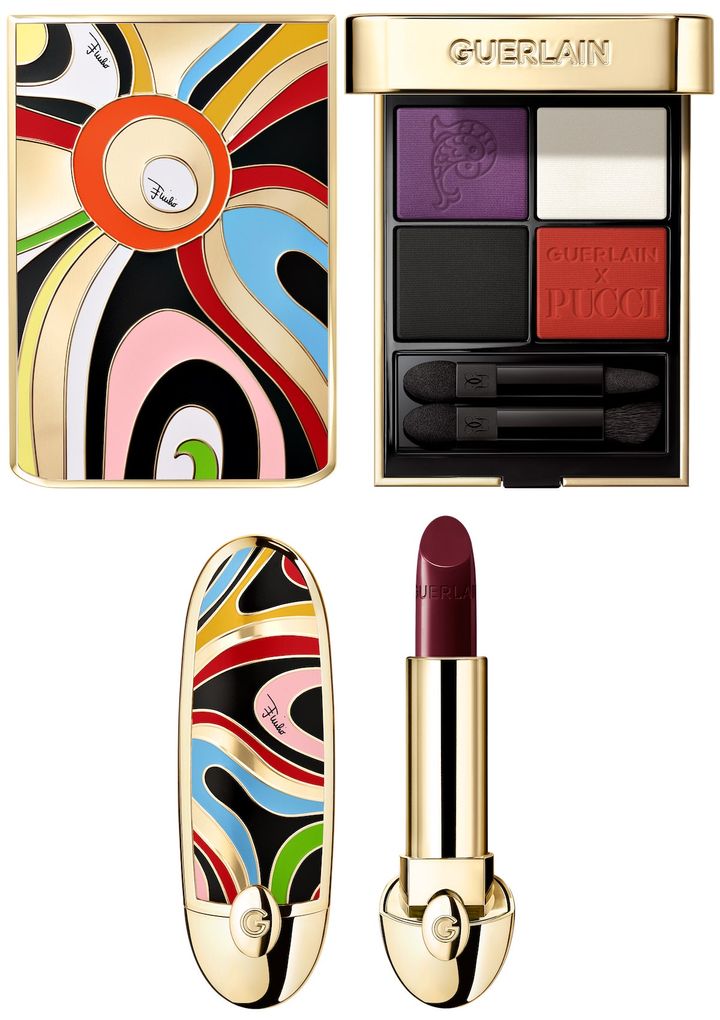 〈上〉オンブル ジェ 045 マルモ バイブ ￥13,090 〈下左から〉ルージュ ジェ ケース ￥8,800 ルージュ ジェ 45 ￥5,170（すべて8月14日から阪急梅田・阪急オンライン先行、8月26日から限定店舗・限定店舗のオンライン、8月27日からゲラン公式オンラインブティック限定発売）