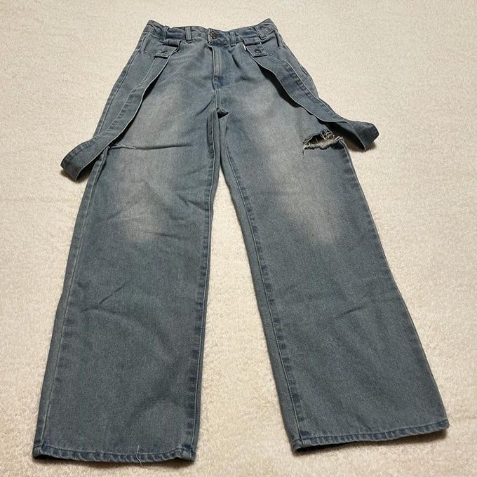 しまむら「サス付きデニムワイドパンツ」