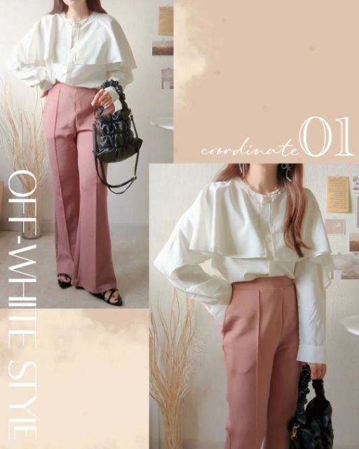 ケープカラーブラウスZを着たコーデ