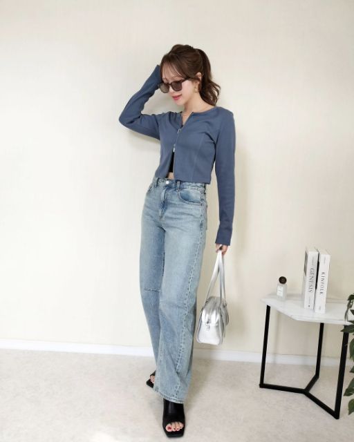 リブダブルジップカーディガンQを着たコーデ