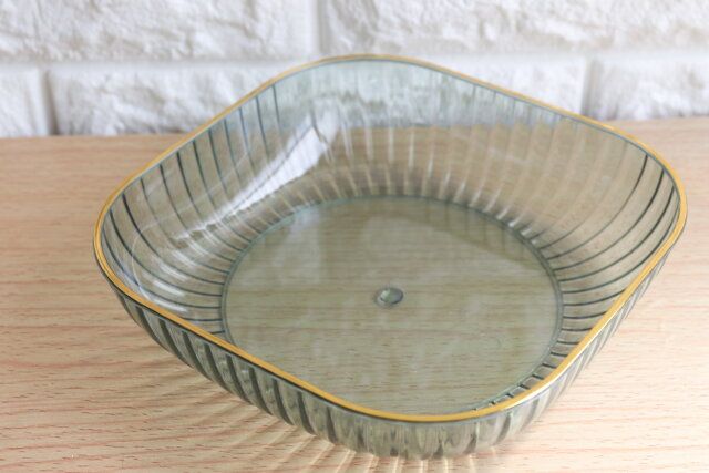 セリア 箔押しラインスクエアボウル モスグリーン