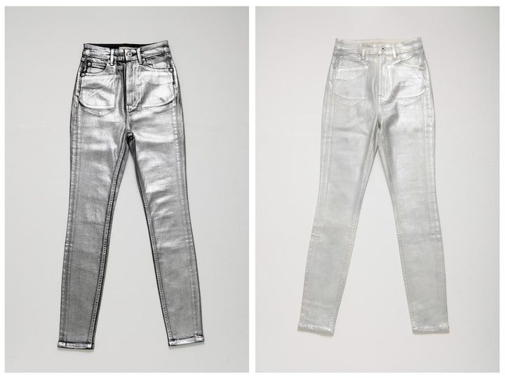 画像: Coated High Rise Skinny（左：METALLIC BLACK、右：METALLIC WHITE）各￥39,501 Size：23~28inch