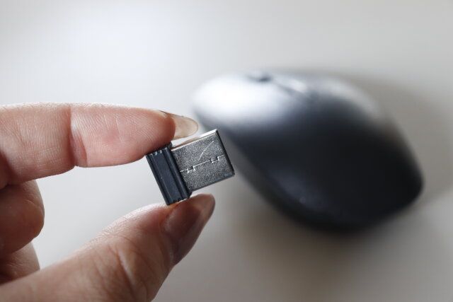 ダイソー 無線マウス（乾電池式、3ボタン、ドット） USBシーバー