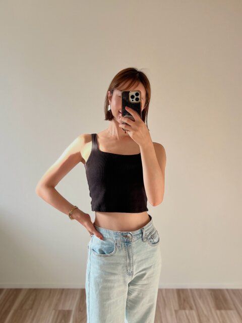 GUブラフィールクロップドワッフルスクエアネックタンクトップの着用感