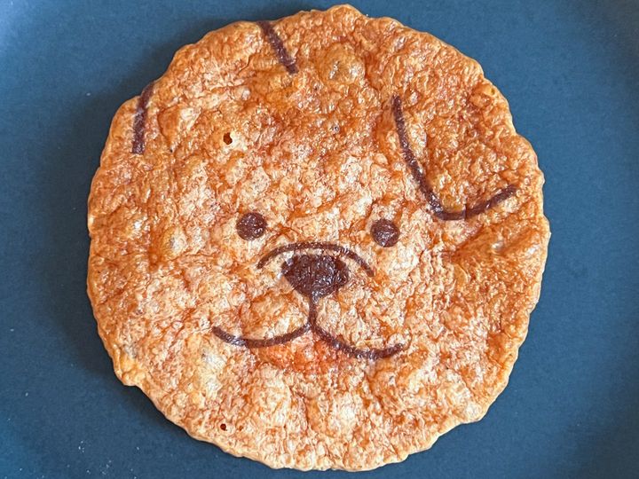 ゴツゴツした見た目のわんこの顔がプリントされたせんべい