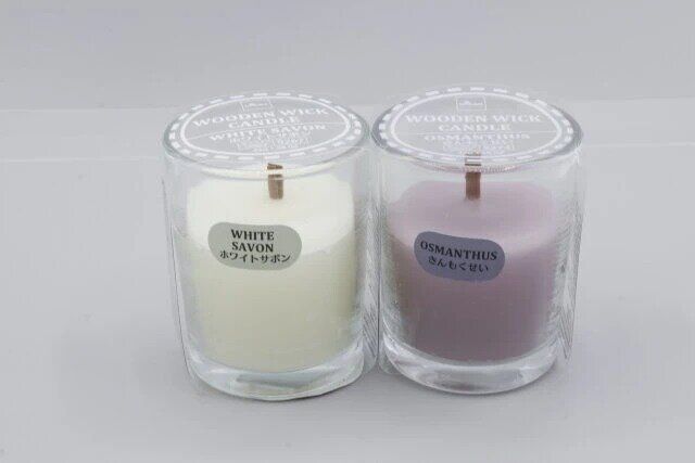 ダイソーの木芯キャンドル（ホワイトサボン）と木芯キャンドル（きんもくせい）