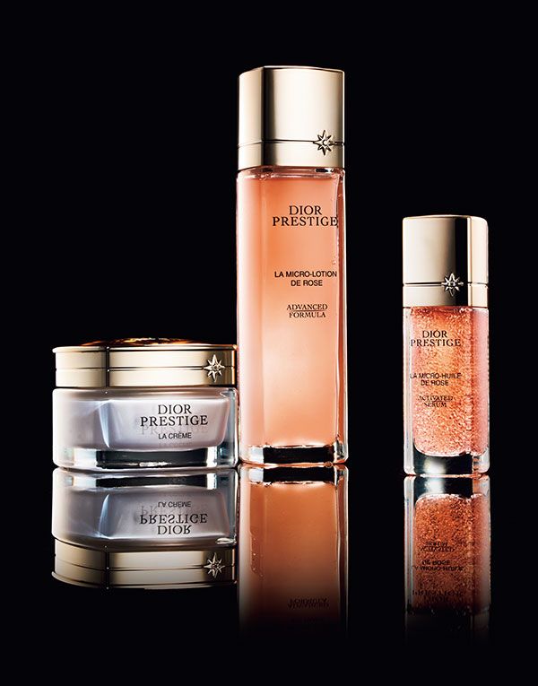 【左】プレステージ ラ クレーム N 【中】プレステージ マイクロ ローション ド ローズ 【右】プレステージ マイクロ ユイル R セラム