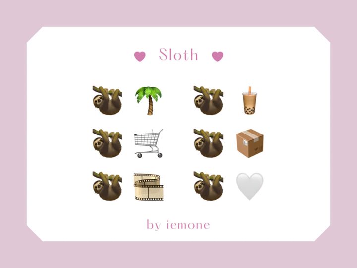 iPhoneで「イエモネ」のキャラクター「ナマケモノ編集長」をイメージし、可愛い絵文字の組みあわせを紹介する画像