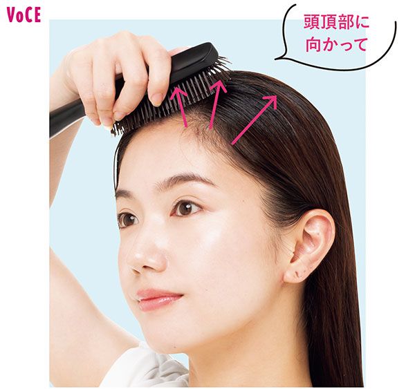 頭頂部に向かってブラッシング