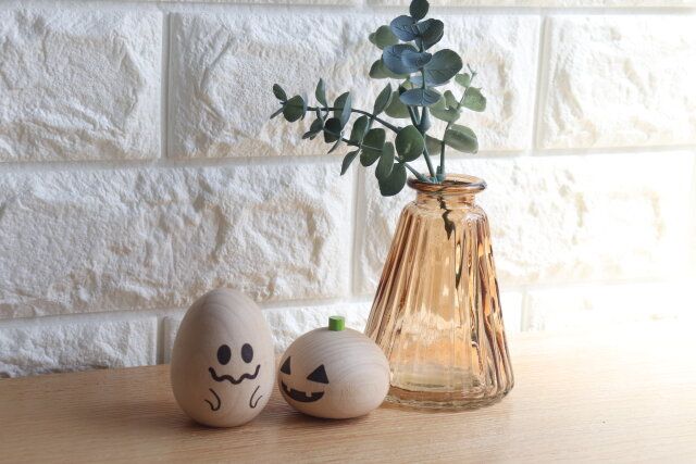 セリア ウッドオブジェ（パンプキン） ウッドオブジェ（ゴースト） サイズ感 使用例