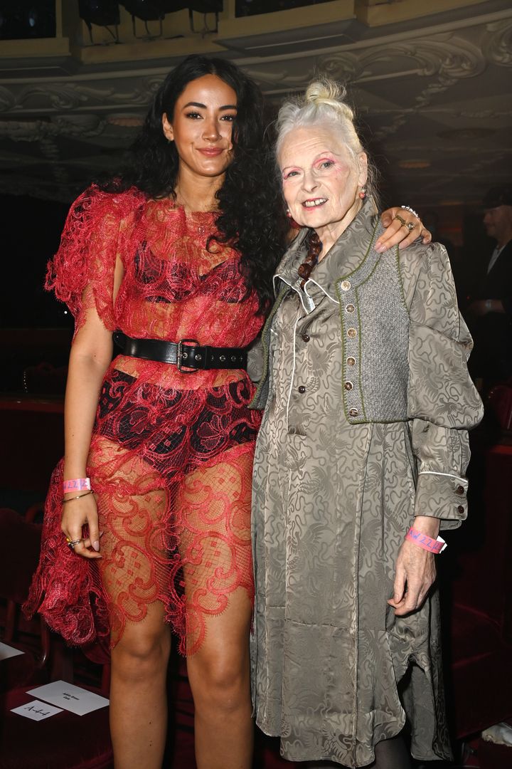 PARIS, FRANCE - MARCH 05_ (EDITORIAL USE ONLY - For Non-Editorial use please seek approval from Fashion House) Cora Corre and Vivienne Westwood attend the Vivienne Westwood Womenswear Fall/Winter 2022/2023 show as part of Paris Fashion Week on March 05, 2022 in Paris, France. (Photo by Pascal Le Segretain/Getty Images)